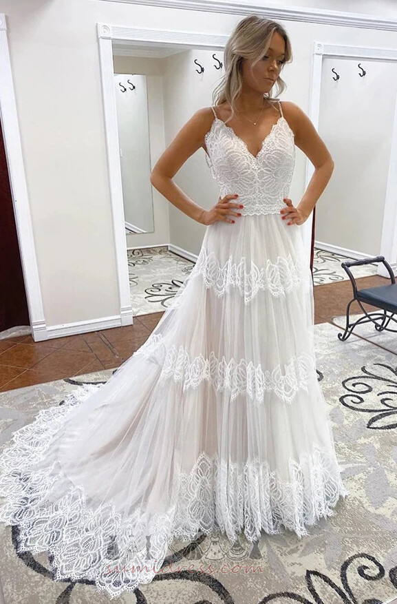 лінія природні Талія V-подібним вирізом безрукавний на відкритому повітрі Весільна сукня