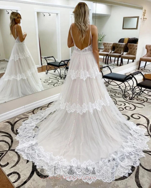 лінія природні Талія V-подібним вирізом безрукавний на відкритому повітрі Весільна сукня