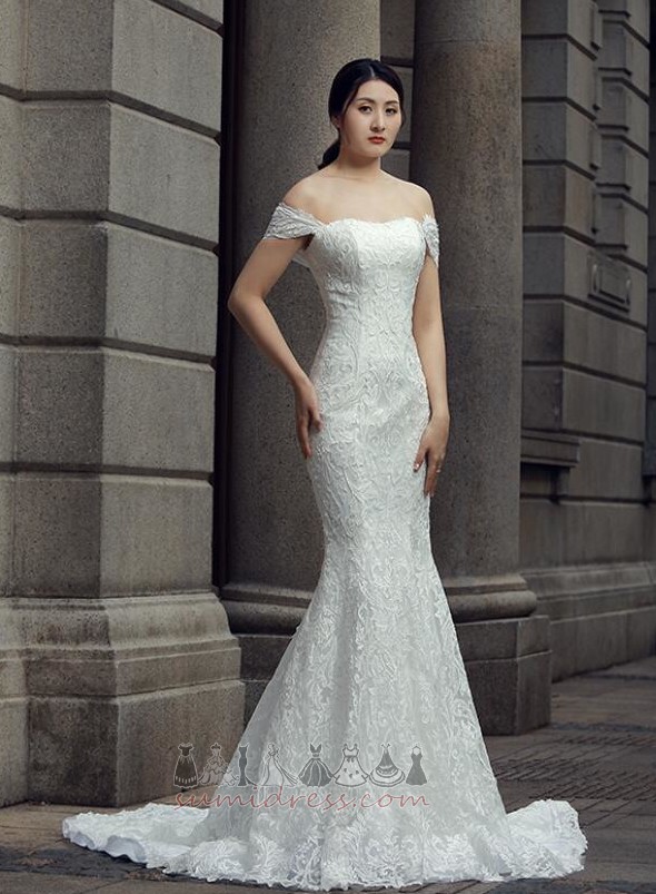 Liten Off-the-Shoulder Lang Snøring Elegante Havfrue Bryllupskjole
