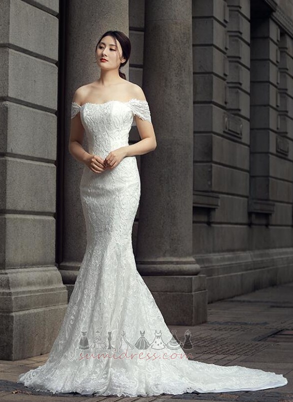 Liten Off-the-Shoulder Lang Snøring Elegante Havfrue Bryllupskjole
