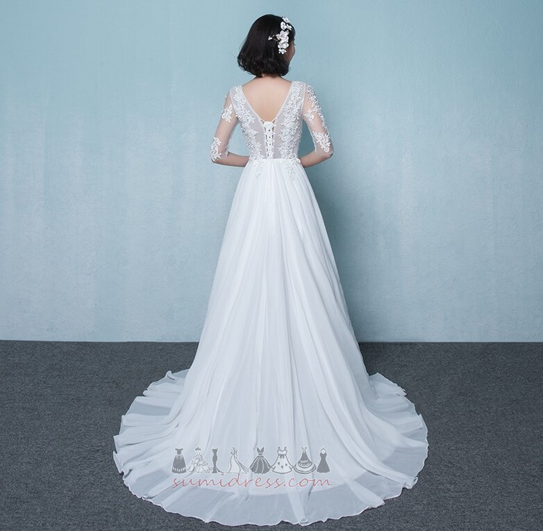 літо ілюзія рукава природні Талія Елегантний короткі рукави лінія Весільна сукня