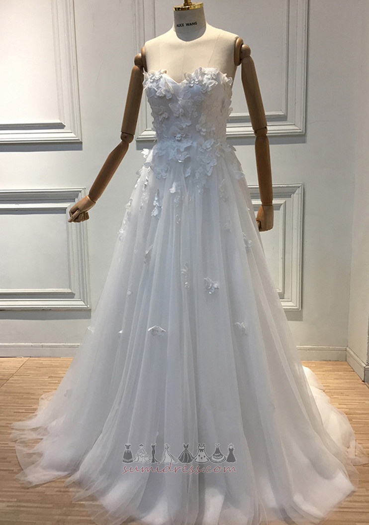 літо Елегантний тюль блискавка вгору довжина підлоги акцентована Лук Весільна сукня
