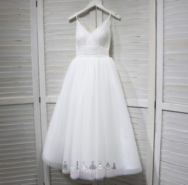Лято Чай дължина Тюл V-образно деколте Елегантен Суинг сватбена рокля
