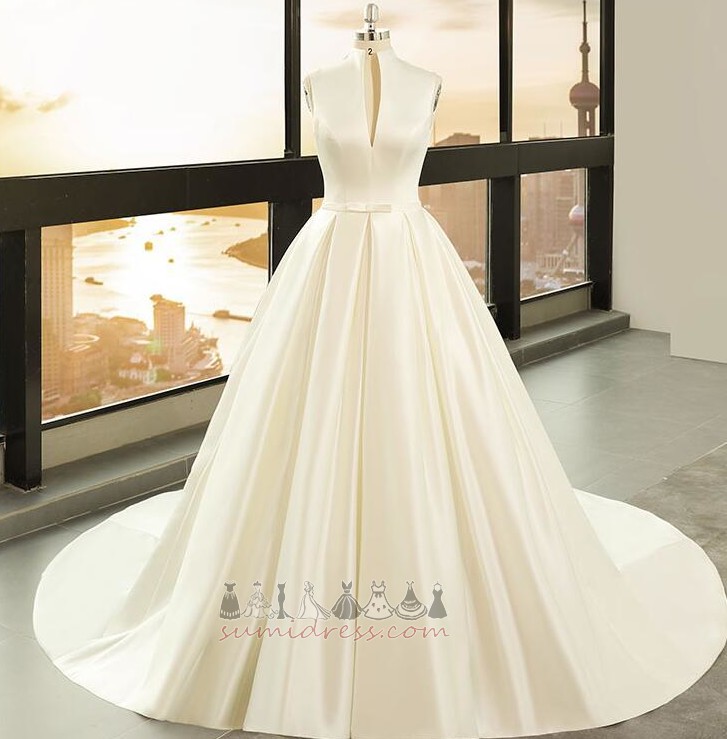 Long A-Line Beach Elegant Sleeveless Accented Bow Wedding Dress