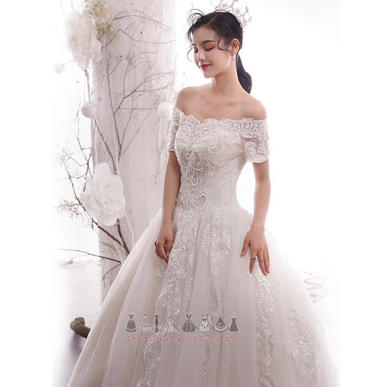 Long A-Line Lace Church Satin Royal Train Wedding Dress
