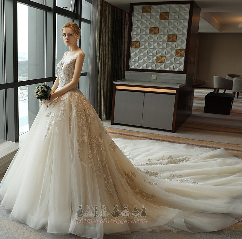 Long Applique Binding Lace Overlay Lace A-Line Wedding Dress
