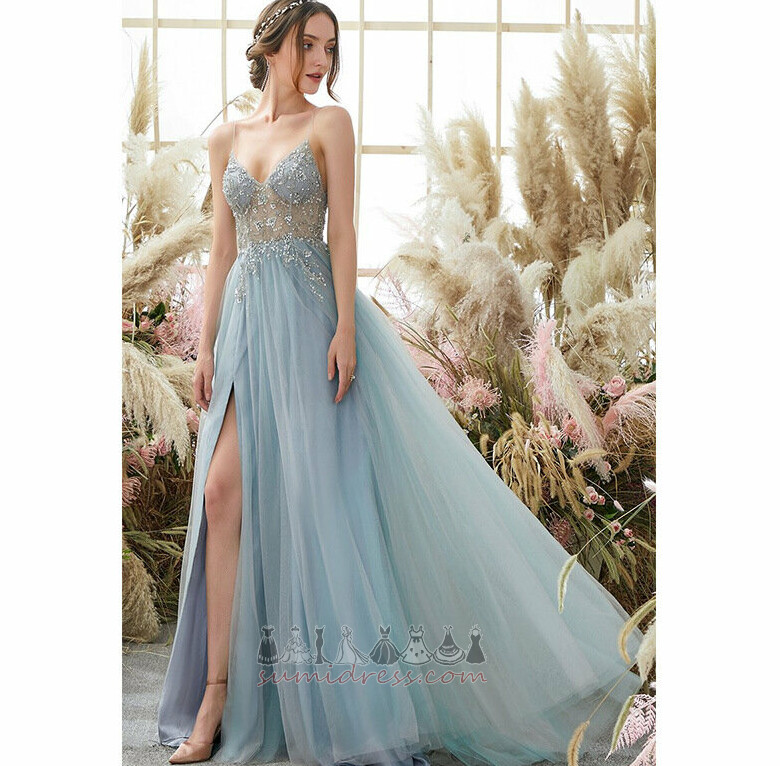 Long banquet Thin straps Backless Sexy Split Front Prom Dress