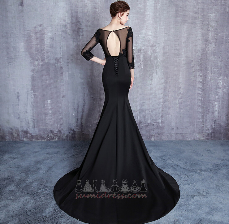 Long Elegant Lace-up Three quarters sleeves Applique Lace Overlay Leavers dresse
