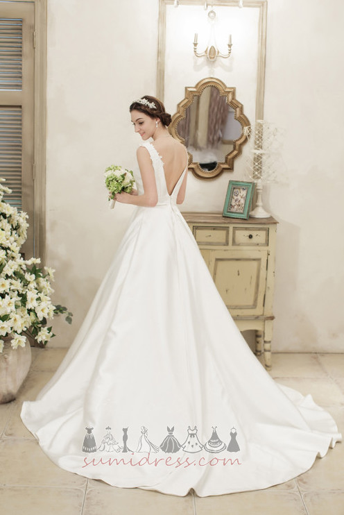 Long Elegant V-Neck Hall Backless Bow Wedding Dress