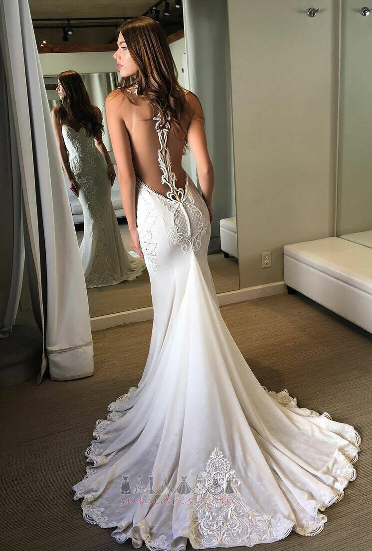 Long Fall Applique Sleeveless Jewel Lace Wedding Dress
