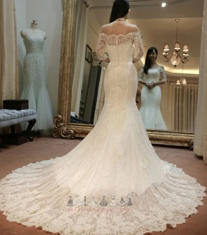 Long Fall Illusion Sleeves Vintage Tight Lace Wedding Dress