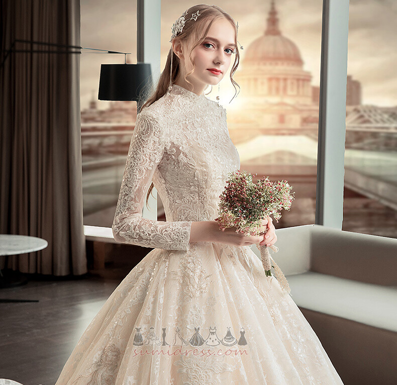 Long Formal Long Sleeves Applique Lace Overlay Inverted Triangle Wedding Dress