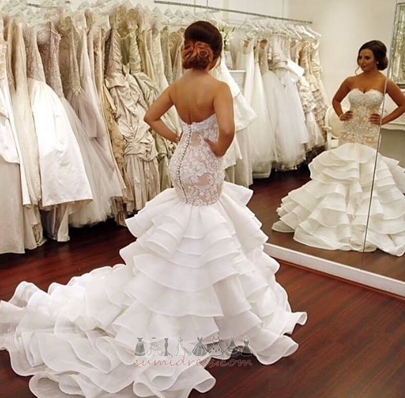 Long Hall Applique Sweetheart Multi Layer Sleeveless Wedding Dress