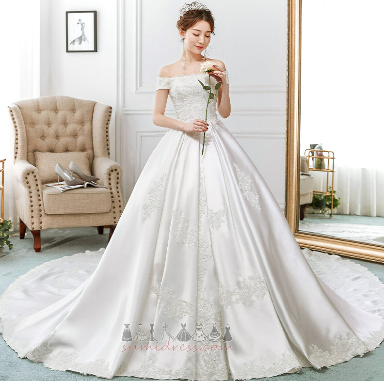 Long Hall Inverted Triangle A Line Lace Overlay Satin Wedding Dress