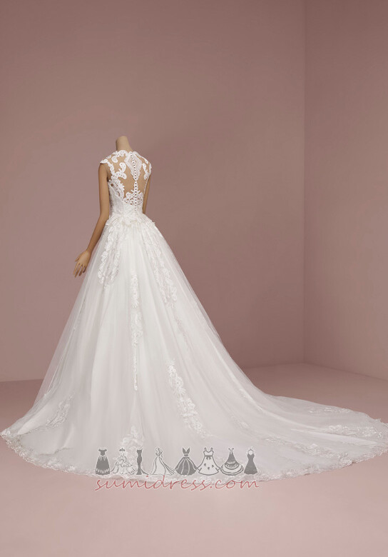 Long Hall Natural Waist Formal Lace Overlay Sheer Back Wedding Dress