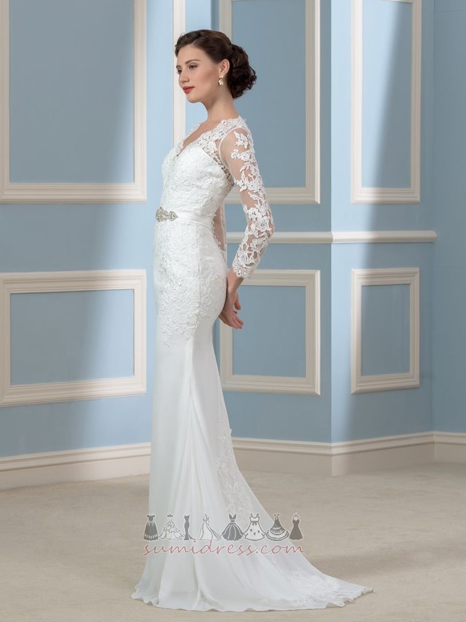 Long Illusion Sleeves Elegant Natural Waist Long Sleeves Sheath Wedding Dress
