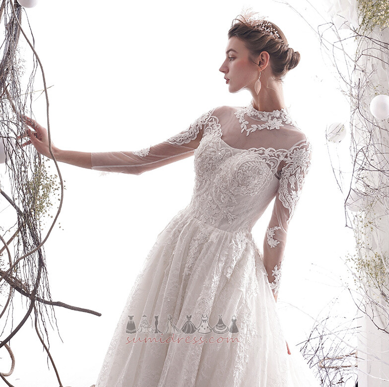 Long Illusion Sleeves Long Sleeves Church Hourglass Lace-up Wedding Dress