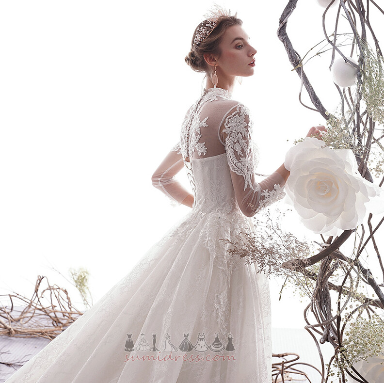 Long Illusion Sleeves Long Sleeves Church Hourglass Lace-up Wedding Dress