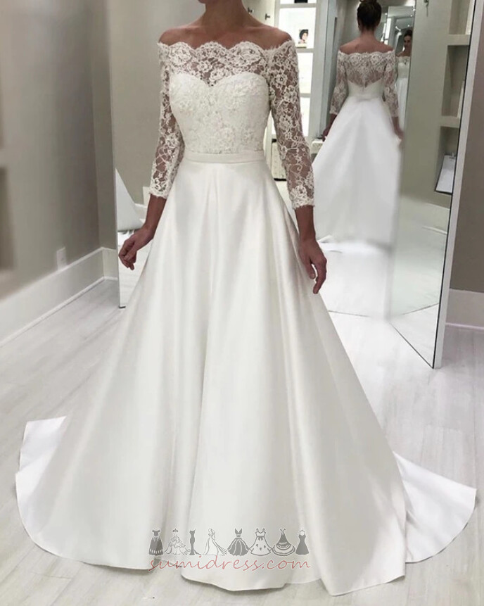 Long Natural Waist 3/4 Length Sleeves Sweep Train Draped Elegant Wedding Dress