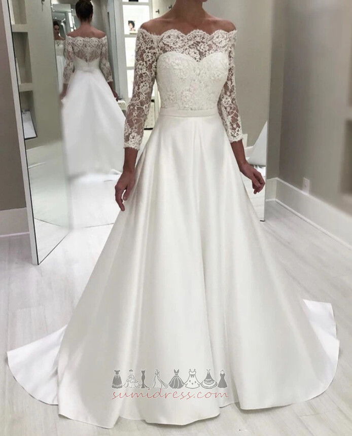 Long Natural Waist 3/4 Length Sleeves Sweep Train Draped Elegant Wedding Dress