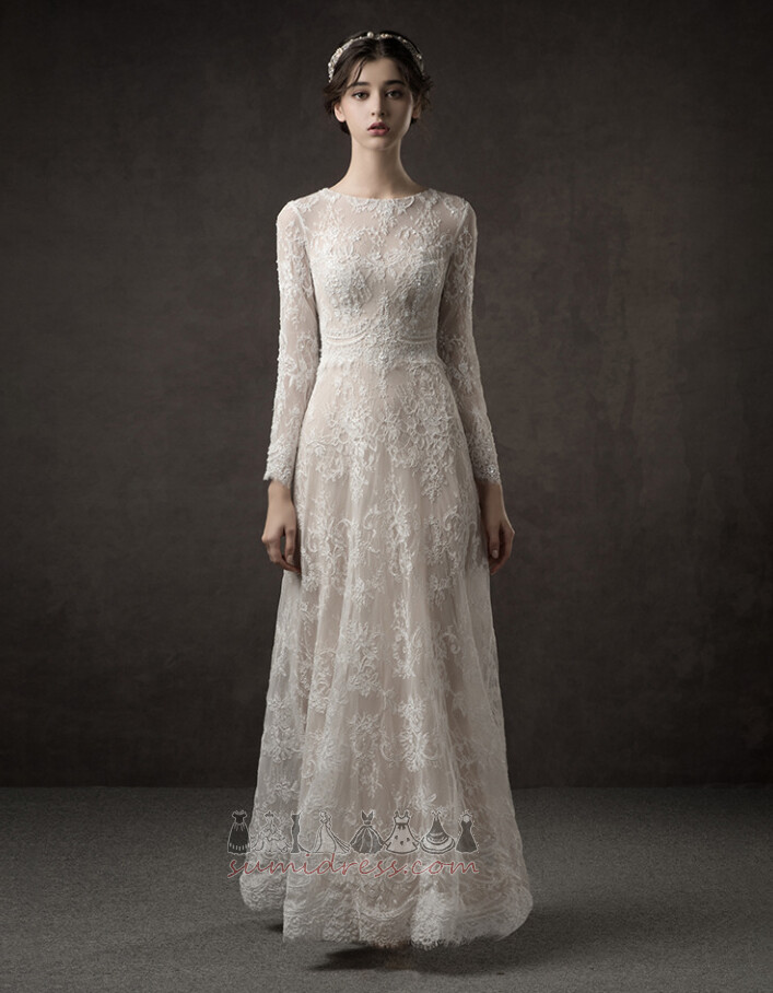 Long Natural Waist Beading Sweep Train Elegant Accented Bow Wedding Dress