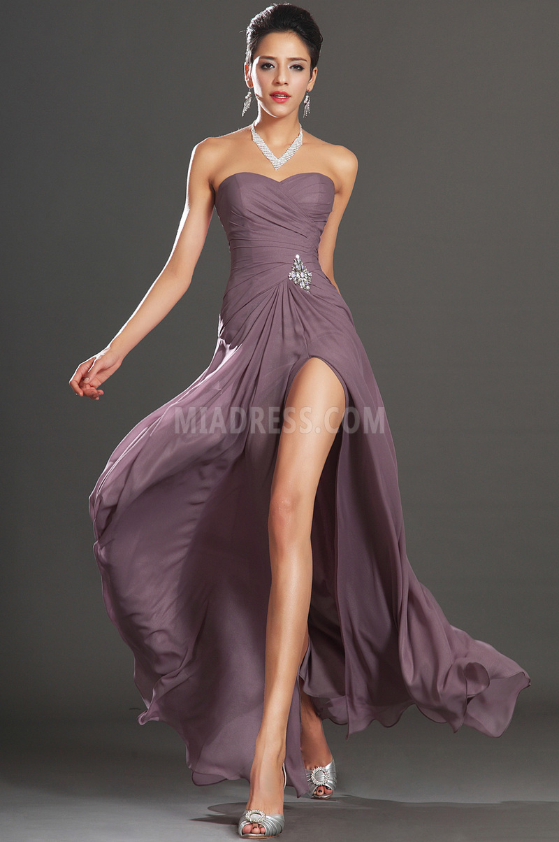 Long Natural Waist Brooch Composite Chiffon Floor Length Zipper Prom Dress