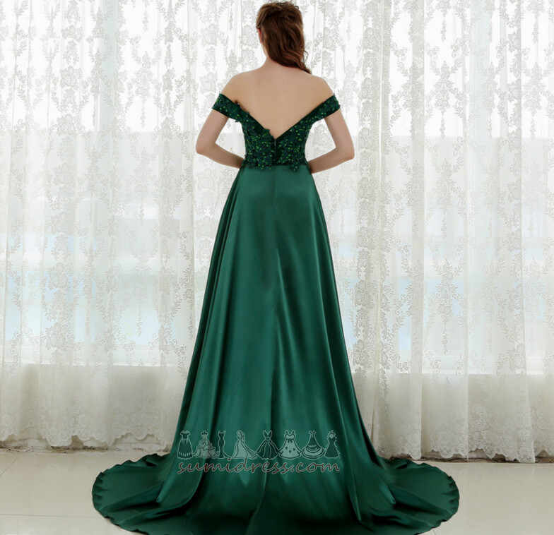 Long Natural Waist Capped Sleeves Jewel Bodice Lace Overlay Off Shoulder Prom gown