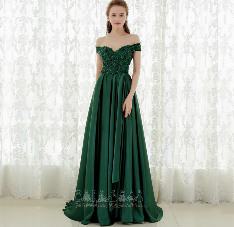 Long Natural Waist Capped Sleeves Jewel Bodice Lace Overlay Off Shoulder Prom gown