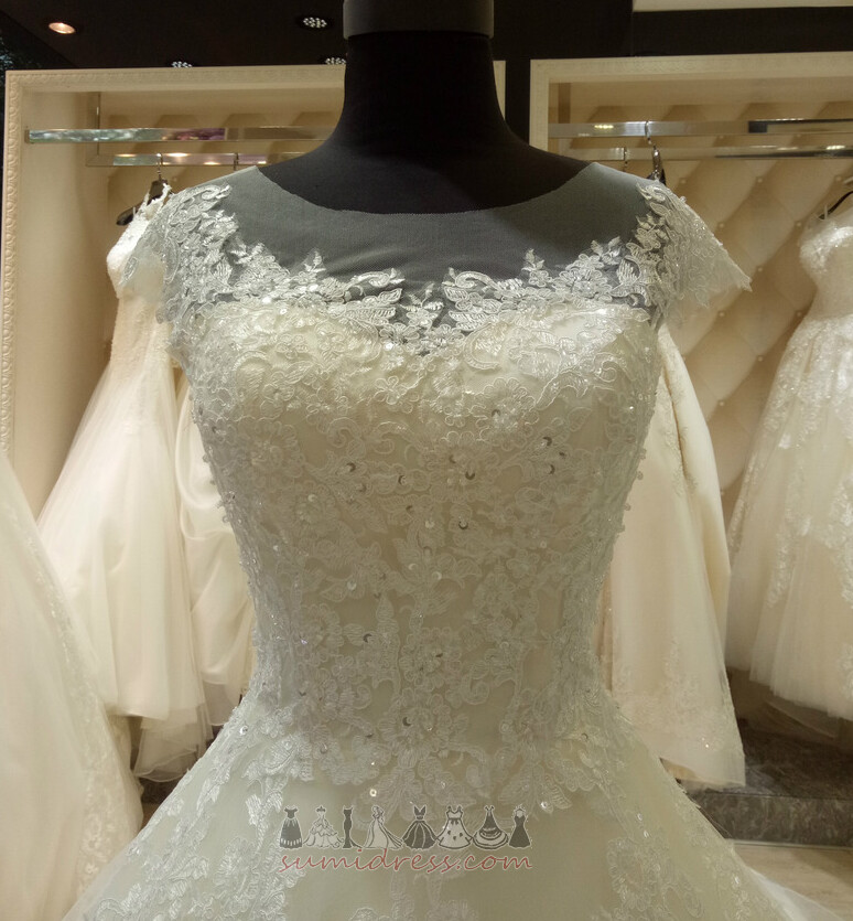 Long Natural Waist Organza Spring Capped Sleeves Binding Wedding Dress