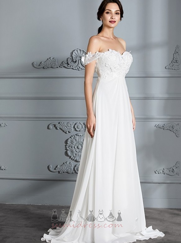 Long Off Shoulder Triangle pleat Pleated Bodice Outdoor Empire Wedding Dress
