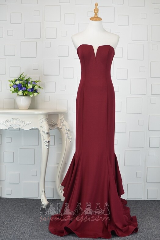 Long Pear Elastic Satin Sleeveless Natural Waist Notched Evening gown
