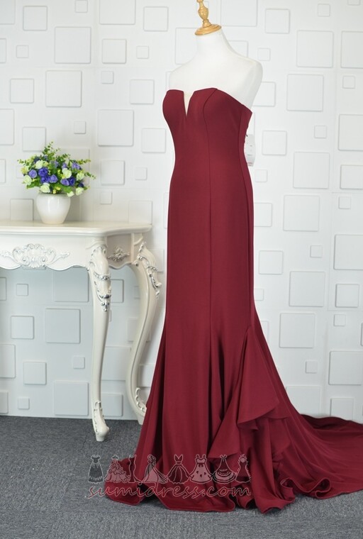 Long Pear Elastic Satin Sleeveless Natural Waist Notched Evening gown