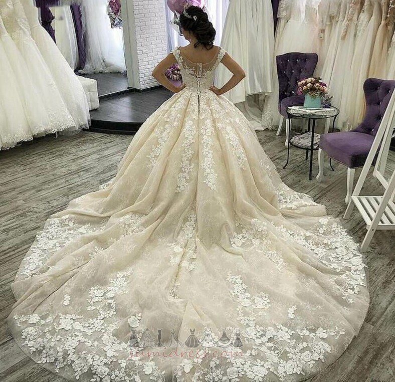 Long Royal Train Church Sleeveless Lace Overlay A-Line Wedding Dress