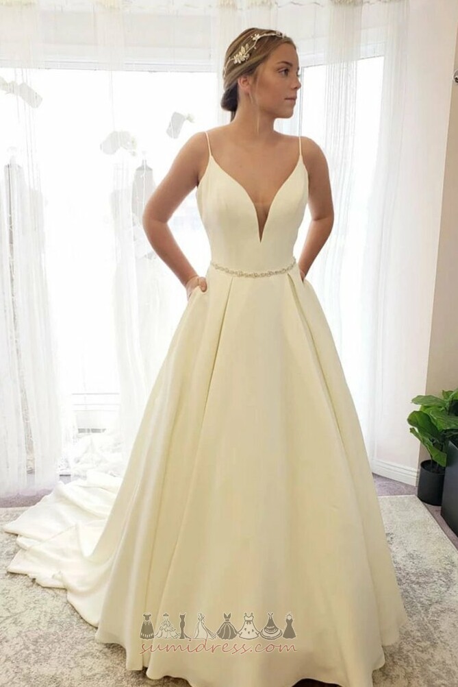 Long Sleeveless Deep v-Neck Formal Natural Waist Hourglass Wedding Dress