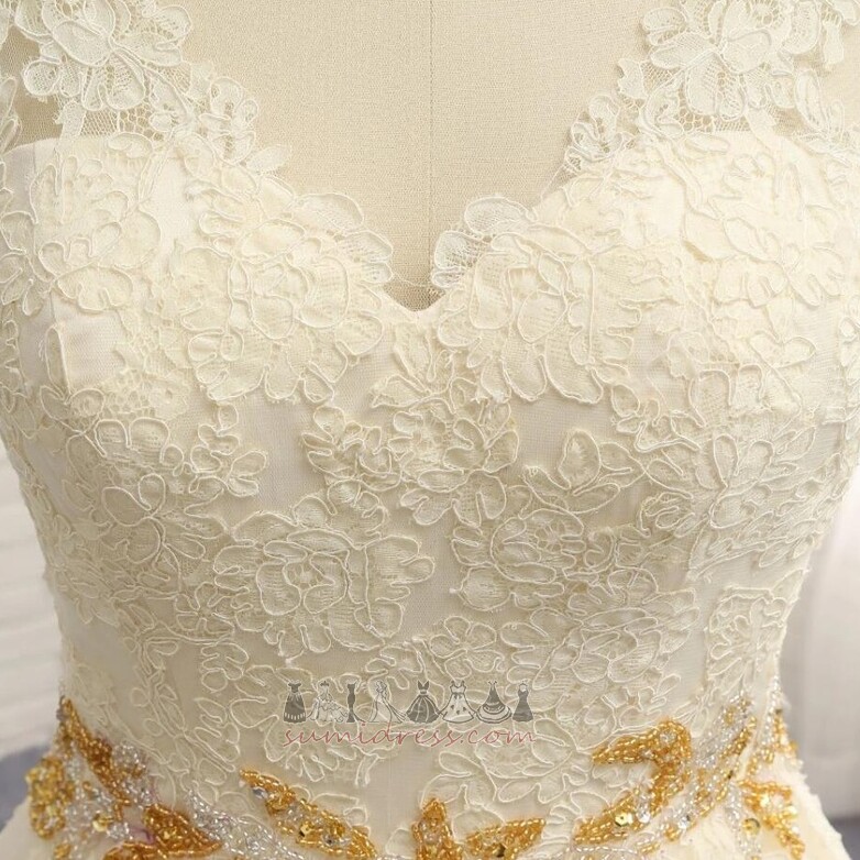 Long Sleeveless V-Neck Beaded Belt Natural Waist Backless Wedding Dress