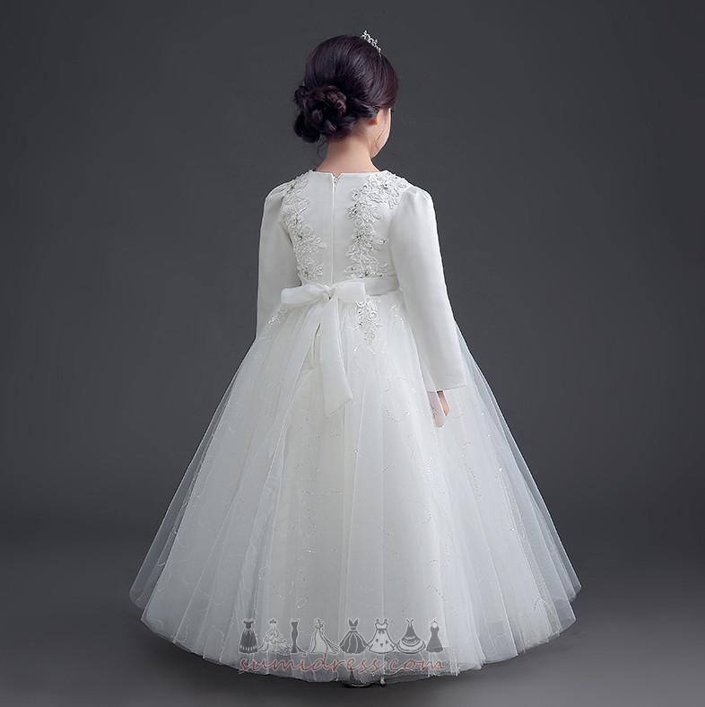 Long Sleeves Bow Formal Accented Bow Wedding Tulle Communion Dress