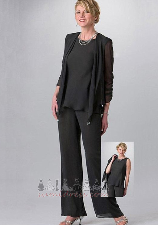 Long Sleeves Draped Ankle Length Chiffon Elegant High Covered Pants Suit Mother Dresses