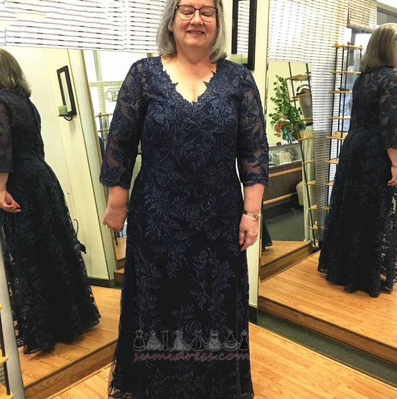 Long Sleeves Fall Formal Deep v-Neck Floor Length Lace Mother Dress
