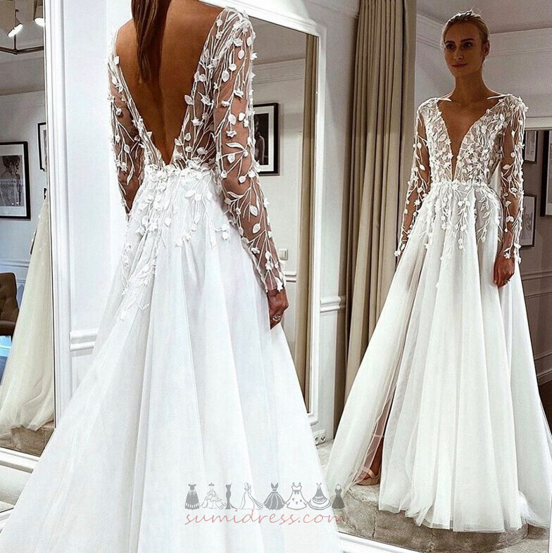 Long Sleeves Floor Length Medium Backless Natural Waist Summer Wedding Dress