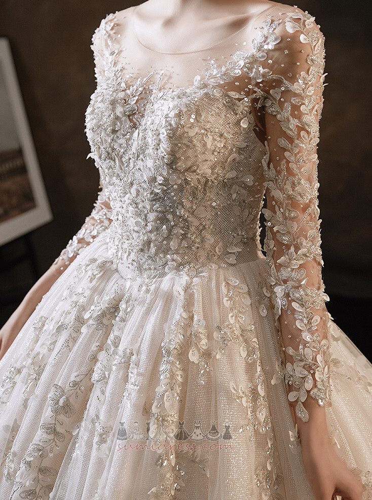 Long Sleeves Hall Formal Cathedral Train Natural Waist Lace Wedding Dress