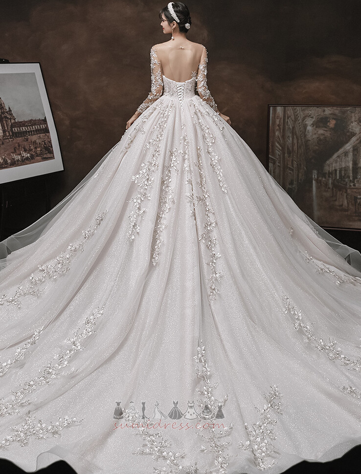 Long Sleeves Hall Formal Cathedral Train Natural Waist Lace Wedding Dress