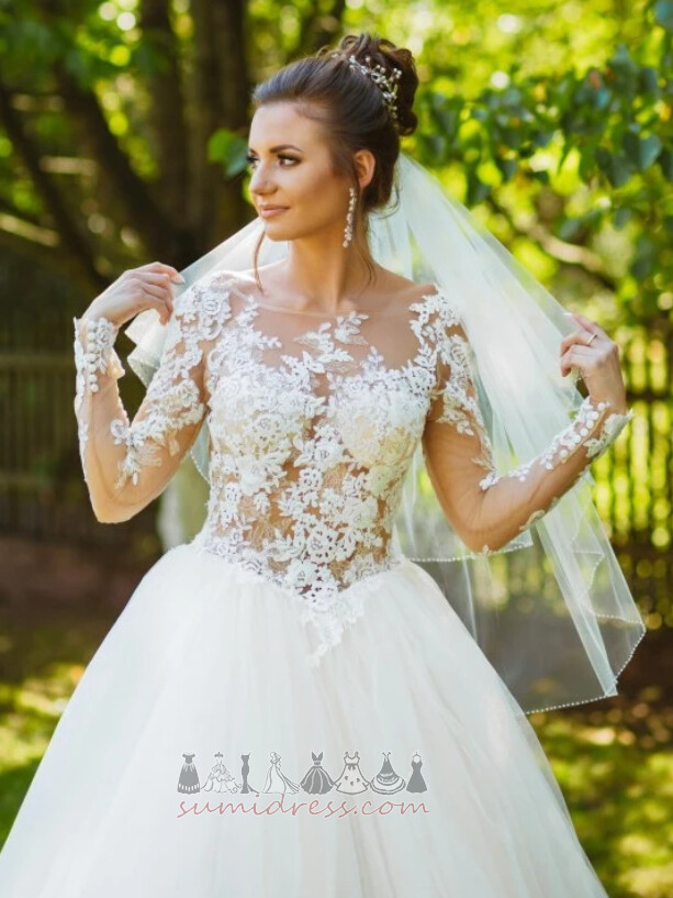 Long Sleeves Hemline Long Backless Lace Hall Jewel Wedding Dress