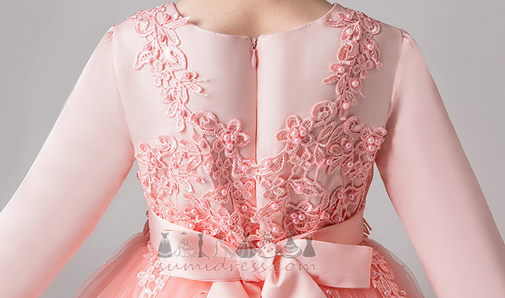 Long Sleeves Jewel Lace Overlay Natural Waist A-Line Knee Length Flower Girl Dress