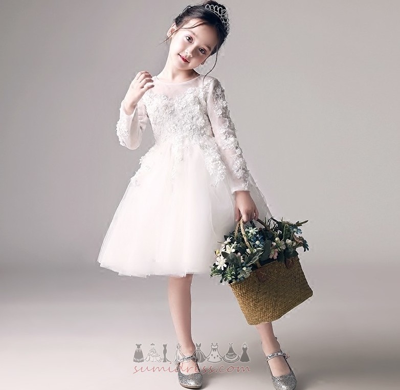 Long Sleeves Jewel Medium Formal Natural Waist Lace Flower Girl Dress