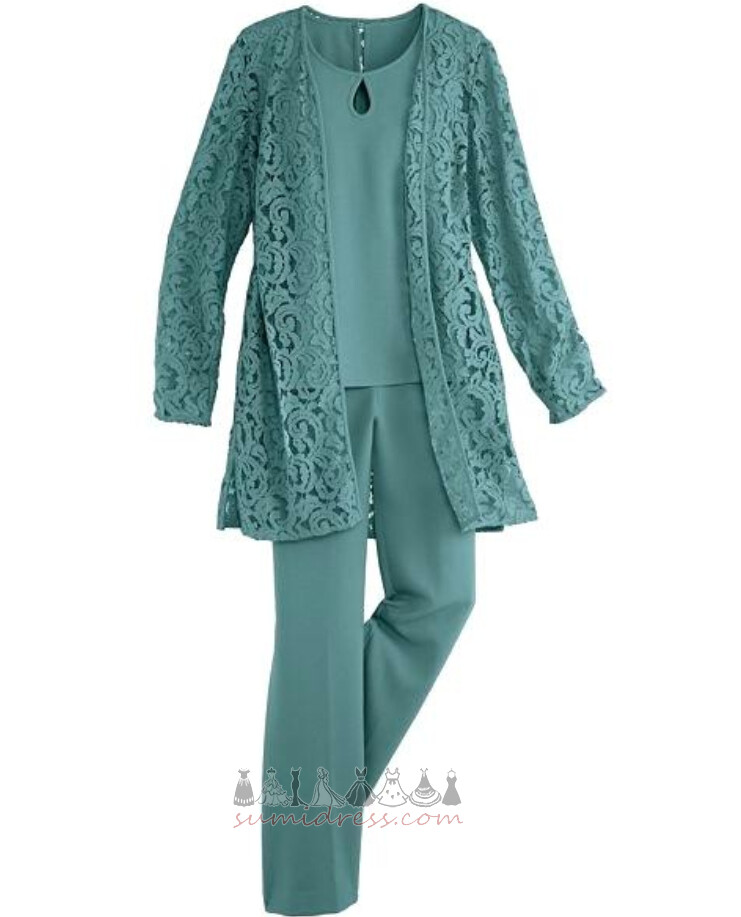 Long Sleeves Jewel With Pants T-shirt Ankle Length Lace Overlay Pants Suit Mother Dresses