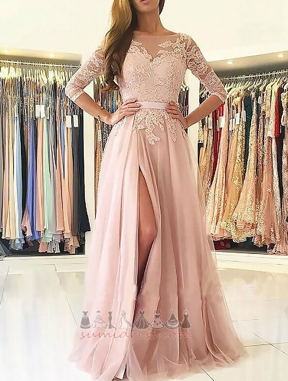 Long Sleeves Lace Illusion Sleeves Ball Floor Length A-Line Evening Dress