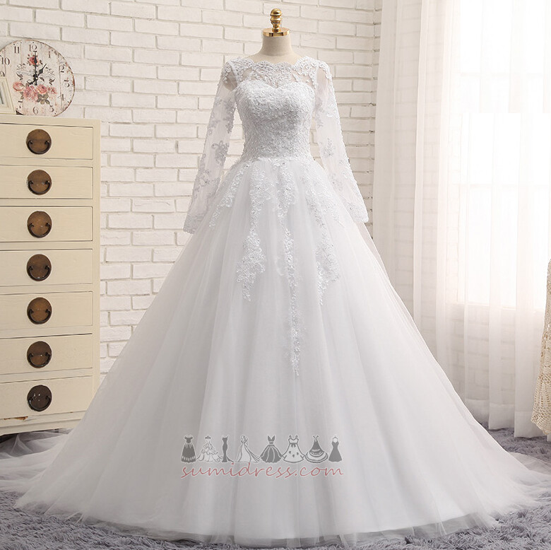 Long Sleeves Long Fall Beading Elegant A-Line Wedding Dress