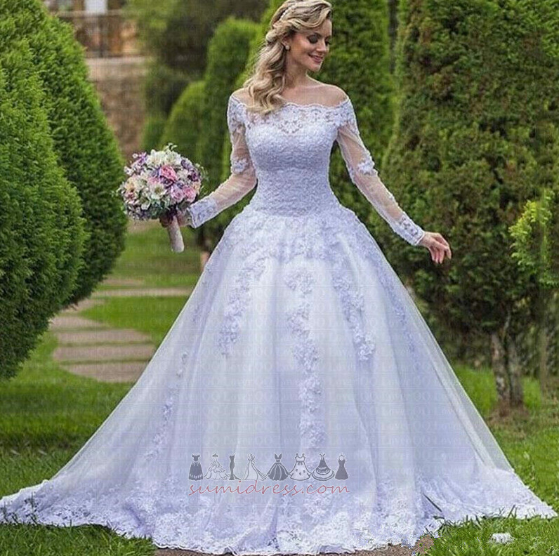 Long Sleeves Long High Covered Church Natural Waist A-Line Wedding Dress