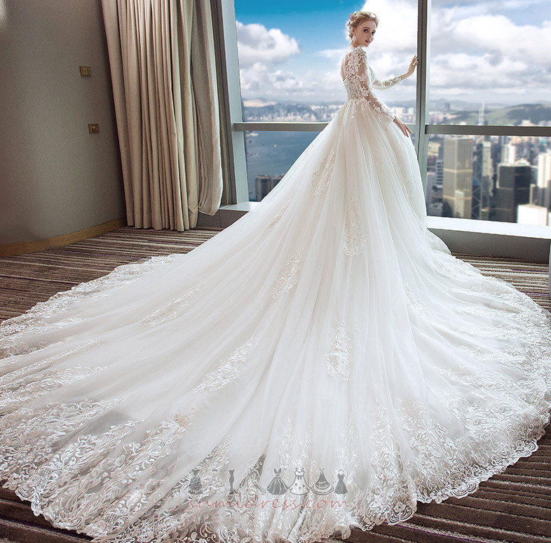 Long Sleeves Monarch Train Formal Lace Long Medium Wedding gown