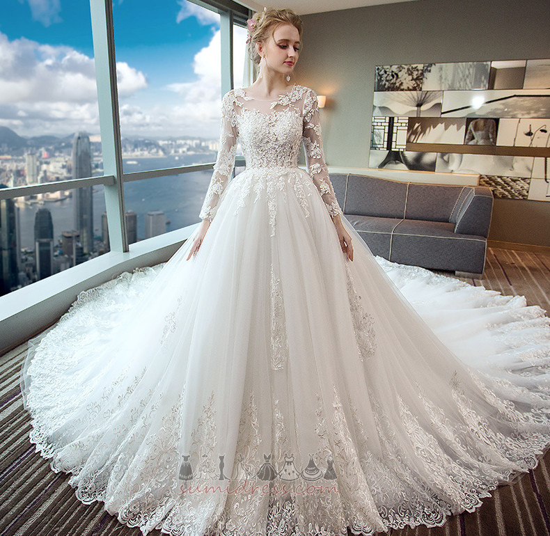 Long Sleeves Monarch Train Formal Lace Long Medium Wedding gown